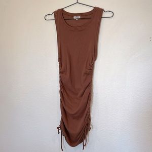 Good American bodycon side tie mini dress in rust